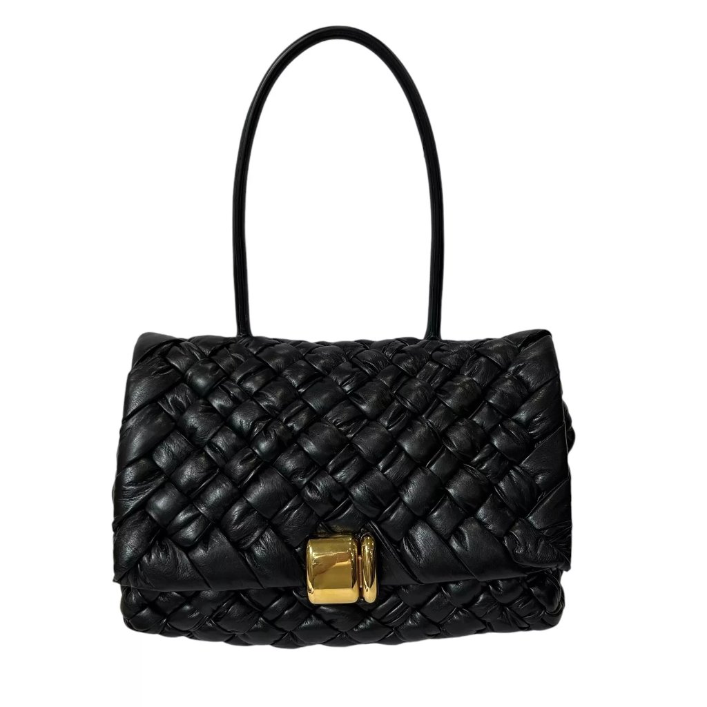 5900 Bottega Veneta Black Leather Woven Rumple Desiree Shoulder Bag